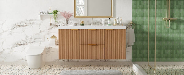 English Elm Video]47.24 Inch Floating Bathroom Vanity with SMC Sink and Wood Grain MDF Cabinet N729P000024N-1