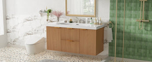 English Elm Video]47.24 Inch Floating Bathroom Vanity with SMC Sink and Wood Grain MDF Cabinet N729P000024N-1