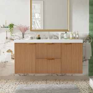 English Elm Video]47.24 Inch Floating Bathroom Vanity with SMC Sink and Wood Grain MDF Cabinet N729P000024N-1