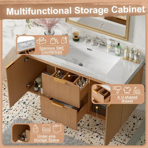 English Elm Video]47.24 Inch Floating Bathroom Vanity with SMC Sink and Wood Grain MDF Cabinet N729P000024N-1