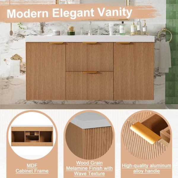English Elm Video]47.24 Inch Floating Bathroom Vanity with SMC Sink and Wood Grain MDF Cabinet N729P000024N-1