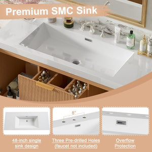 English Elm Video]47.24 Inch Floating Bathroom Vanity with SMC Sink and Wood Grain MDF Cabinet N729P000024N-1