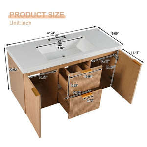 English Elm Video]47.24 Inch Floating Bathroom Vanity with SMC Sink and Wood Grain MDF Cabinet N729P000024N-1