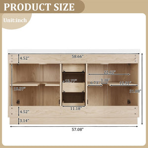 English Elm Viedo]59 Inch Freestanding Double Sink Vanity Wood Grain MDF with Soft Close Storage N729P000035N