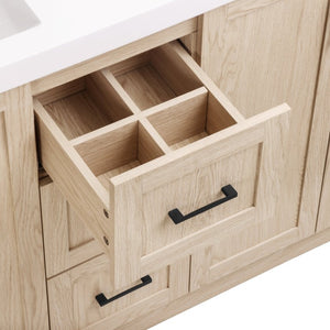 English Elm Viedo]59 Inch Freestanding Double Sink Vanity Wood Grain MDF with Soft Close Storage N729P000035N
