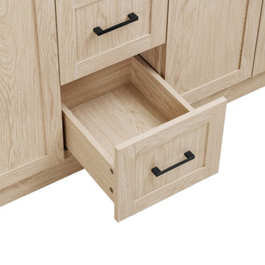 English Elm Viedo]59 Inch Freestanding Double Sink Vanity Wood Grain MDF with Soft Close Storage N729P000035N