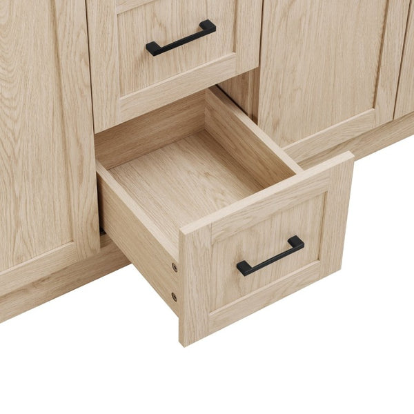 English Elm Viedo]59 Inch Freestanding Double Sink Vanity Wood Grain MDF with Soft Close Storage N729P000035N