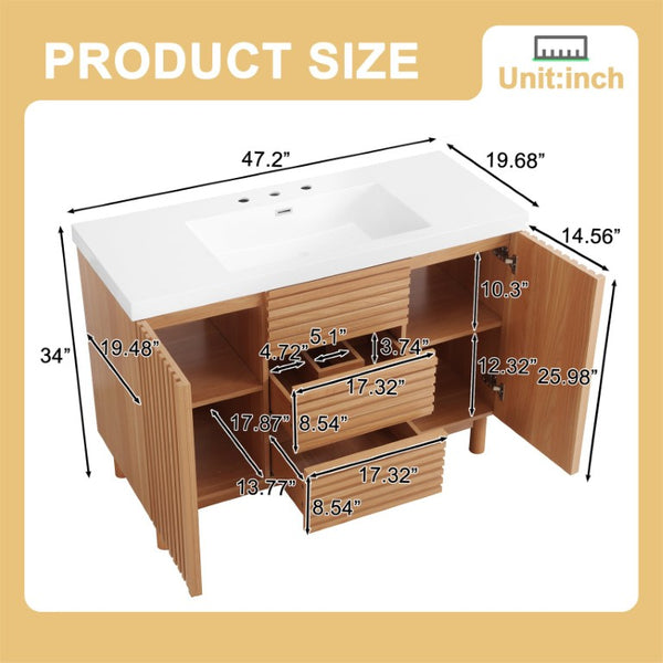 English Elm Video]47.2-Inch Bathroom Vanity SMC Resin Sink Rubberwood Legs Soft-Close Modern N729P000036N