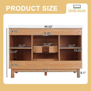 English Elm Video]47.2-Inch Bathroom Vanity SMC Resin Sink Rubberwood Legs Soft-Close Modern N729P000036N