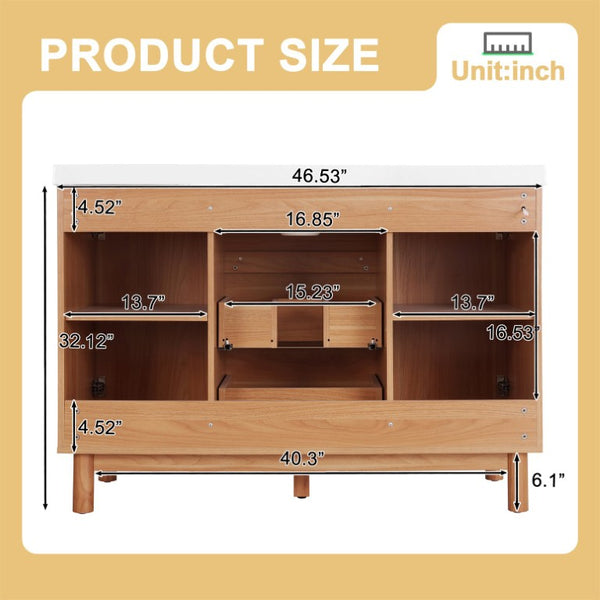 English Elm Video]47.2-Inch Bathroom Vanity SMC Resin Sink Rubberwood Legs Soft-Close Modern N729P000036N