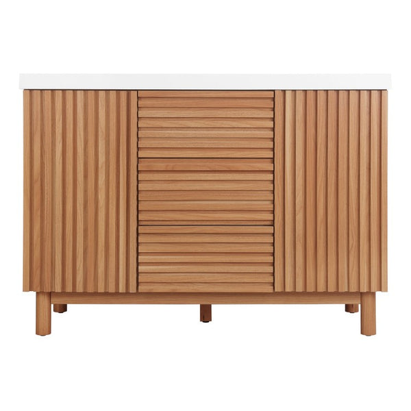 English Elm Video]47.2-Inch Bathroom Vanity SMC Resin Sink Rubberwood Legs Soft-Close Modern N729P000036N