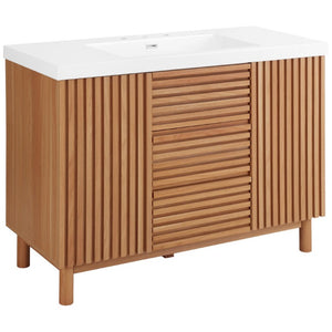English Elm Video]47.2-Inch Bathroom Vanity SMC Resin Sink Rubberwood Legs Soft-Close Modern N729P000036N