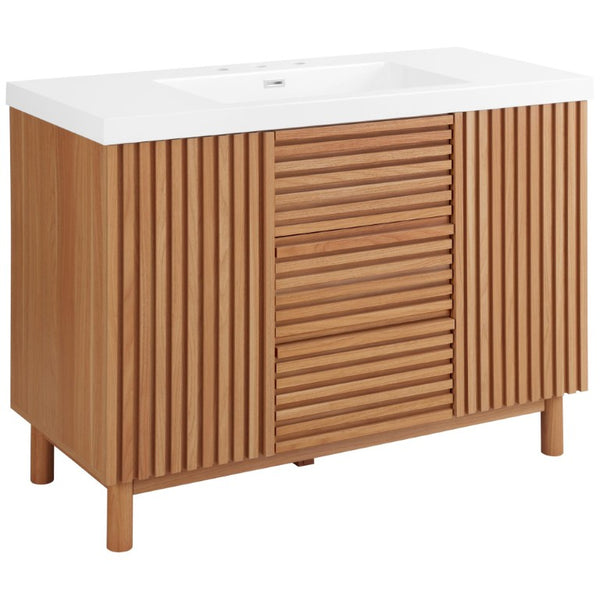 English Elm Video]47.2-Inch Bathroom Vanity SMC Resin Sink Rubberwood Legs Soft-Close Modern N729P000036N