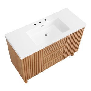 English Elm Video]47.2-Inch Bathroom Vanity SMC Resin Sink Rubberwood Legs Soft-Close Modern N729P000036N