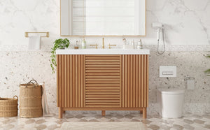 English Elm Video]47.2-Inch Bathroom Vanity SMC Resin Sink Rubberwood Legs Soft-Close Modern N729P000036N