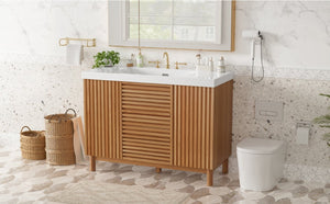 English Elm Video]47.2-Inch Bathroom Vanity SMC Resin Sink Rubberwood Legs Soft-Close Modern N729P000036N
