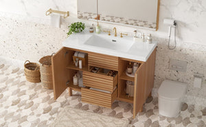English Elm Video]47.2-Inch Bathroom Vanity SMC Resin Sink Rubberwood Legs Soft-Close Modern N729P000036N