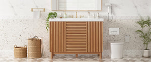 English Elm Video]47.2-Inch Bathroom Vanity SMC Resin Sink Rubberwood Legs Soft-Close Modern N729P000036N