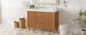 English Elm Video]47.2-Inch Bathroom Vanity SMC Resin Sink Rubberwood Legs Soft-Close Modern N729P000036N