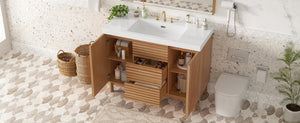 English Elm Video]47.2-Inch Bathroom Vanity SMC Resin Sink Rubberwood Legs Soft-Close Modern N729P000036N