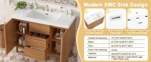 English Elm Video]47.2-Inch Bathroom Vanity SMC Resin Sink Rubberwood Legs Soft-Close Modern N729P000036N