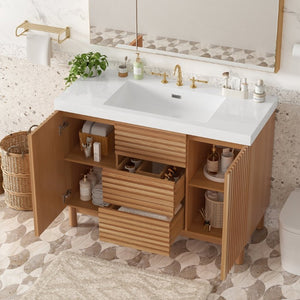 English Elm Video]47.2-Inch Bathroom Vanity SMC Resin Sink Rubberwood Legs Soft-Close Modern N729P000036N