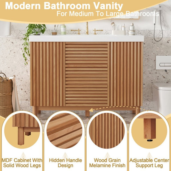English Elm Video]47.2-Inch Bathroom Vanity SMC Resin Sink Rubberwood Legs Soft-Close Modern N729P000036N