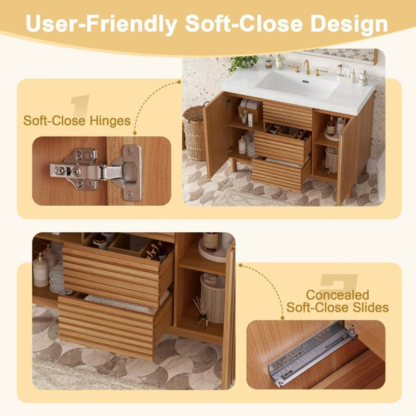 English Elm Video]47.2-Inch Bathroom Vanity SMC Resin Sink Rubberwood Legs Soft-Close Modern N729P000036N