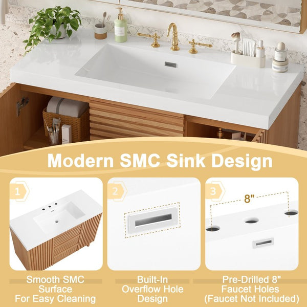 English Elm Video]47.2-Inch Bathroom Vanity SMC Resin Sink Rubberwood Legs Soft-Close Modern N729P000036N