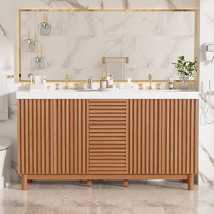 English Elm Viedo]59-Inch Freestanding Double Sink Vanity with Rubberwood Legs and Soft Close Doors Let Me Count: = 13, Then Space, = 12, = 6, = 4, = 6, = 4, = 10, = 4, and = 3, Wood 59 inches N729P000037N