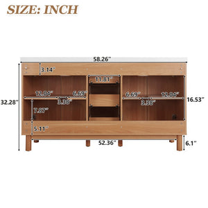 English Elm Viedo]59-Inch Freestanding Double Sink Vanity with Rubberwood Legs and Soft Close Doors Let Me Count: = 13, Then Space, = 12, = 6, = 4, = 6, = 4, = 10, = 4, and = 3, Wood 59 inches N729P000037N