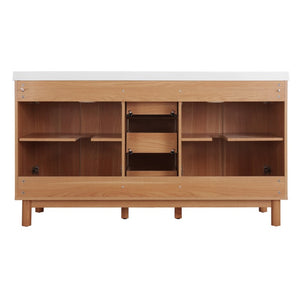 English Elm Viedo]59-Inch Freestanding Double Sink Vanity with Rubberwood Legs and Soft Close Doors Let Me Count: = 13, Then Space, = 12, = 6, = 4, = 6, = 4, = 10, = 4, and = 3, Wood 59 inches N729P000037N