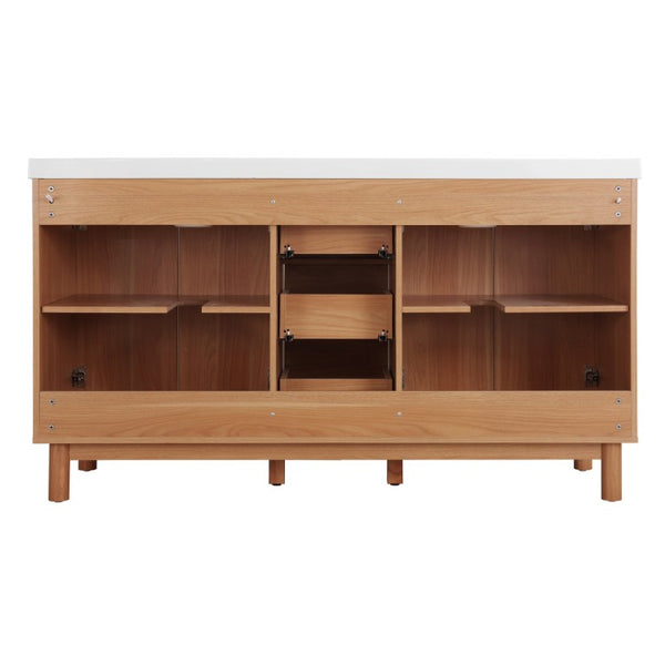 English Elm Viedo]59-Inch Freestanding Double Sink Vanity with Rubberwood Legs and Soft Close Doors Let Me Count: = 13, Then Space, = 12, = 6, = 4, = 6, = 4, = 10, = 4, and = 3, Wood 59 inches N729P000037N