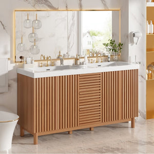English Elm Viedo]59-Inch Freestanding Double Sink Vanity with Rubberwood Legs and Soft Close Doors Let Me Count: = 13, Then Space, = 12, = 6, = 4, = 6, = 4, = 10, = 4, and = 3, Wood 59 inches N729P000037N