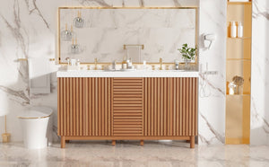 English Elm Viedo]59-Inch Freestanding Double Sink Vanity with Rubberwood Legs and Soft Close Doors Let Me Count: = 13, Then Space, = 12, = 6, = 4, = 6, = 4, = 10, = 4, and = 3, Wood 59 inches N729P000037N