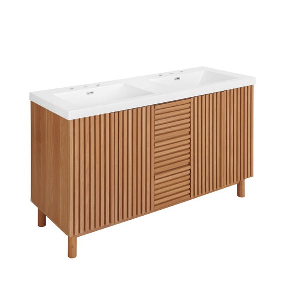 English Elm Viedo]59-Inch Freestanding Double Sink Vanity with Rubberwood Legs and Soft Close Doors Let Me Count: = 13, Then Space, = 12, = 6, = 4, = 6, = 4, = 10, = 4, and = 3, Wood 59 inches N729P000037N