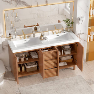 English Elm Viedo]59-Inch Freestanding Double Sink Vanity with Rubberwood Legs and Soft Close Doors Let Me Count: = 13, Then Space, = 12, = 6, = 4, = 6, = 4, = 10, = 4, and = 3, Wood 59 inches N729P000037N