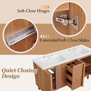 English Elm Viedo]59-Inch Freestanding Double Sink Vanity with Rubberwood Legs and Soft Close Doors Let Me Count: = 13, Then Space, = 12, = 6, = 4, = 6, = 4, = 10, = 4, and = 3, Wood 59 inches N729P000037N