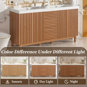 English Elm Viedo]59-Inch Freestanding Double Sink Vanity with Rubberwood Legs and Soft Close Doors Let Me Count: = 13, Then Space, = 12, = 6, = 4, = 6, = 4, = 10, = 4, and = 3, Wood 59 inches N729P000037N