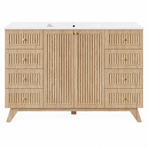 English Elm Viedo]59-Inch Freestanding Double Sink Vanity with Rubberwood Legs and Soft Close Doors Let Me Count: = 13, Then Space, = 12, = 6, = 4, = 6, = 4, = 10, = 4, and = 3, Natural 47.56 inches N729P000038N