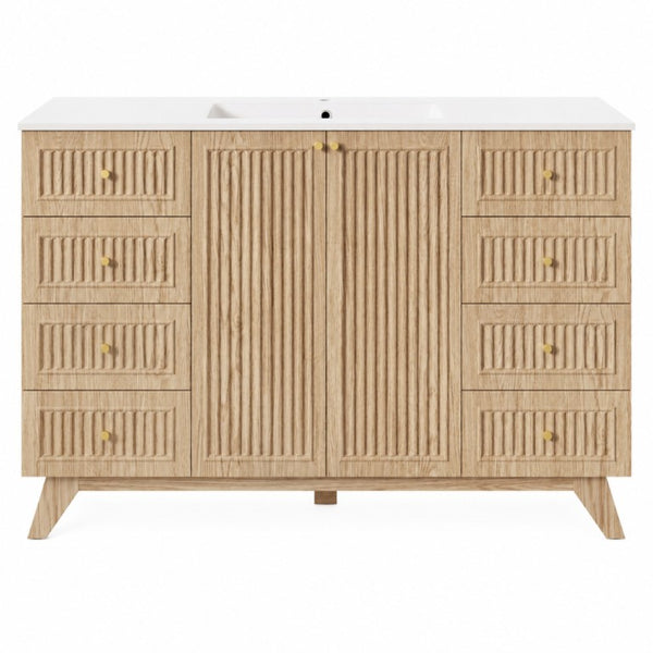 English Elm Viedo]59-Inch Freestanding Double Sink Vanity with Rubberwood Legs and Soft Close Doors Let Me Count: = 13, Then Space, = 12, = 6, = 4, = 6, = 4, = 10, = 4, and = 3, Natural 47.56 inches N729P000038N
