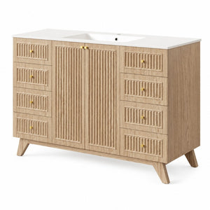 English Elm Viedo]59-Inch Freestanding Double Sink Vanity with Rubberwood Legs and Soft Close Doors Let Me Count: = 13, Then Space, = 12, = 6, = 4, = 6, = 4, = 10, = 4, and = 3, Natural 47.56 inches N729P000038N