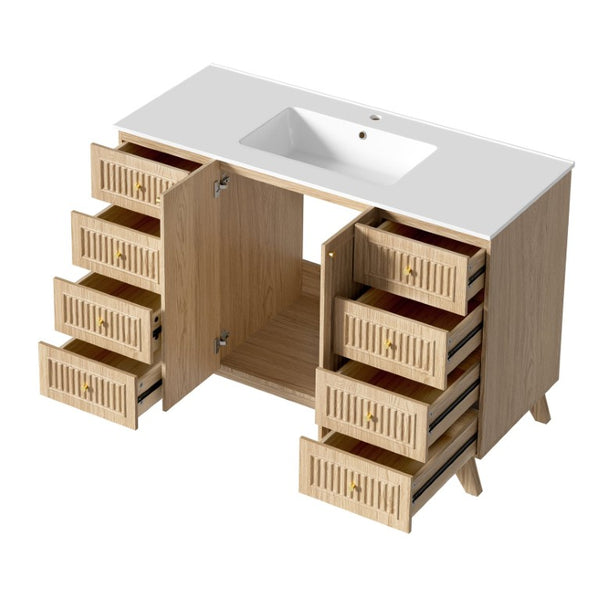 English Elm Viedo]59-Inch Freestanding Double Sink Vanity with Rubberwood Legs and Soft Close Doors Let Me Count: = 13, Then Space, = 12, = 6, = 4, = 6, = 4, = 10, = 4, and = 3, Natural 47.56 inches N729P000038N
