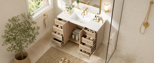 English Elm Viedo]59-Inch Freestanding Double Sink Vanity with Rubberwood Legs and Soft Close Doors Let Me Count: = 13, Then Space, = 12, = 6, = 4, = 6, = 4, = 10, = 4, and = 3, Natural 47.56 inches N729P000038N