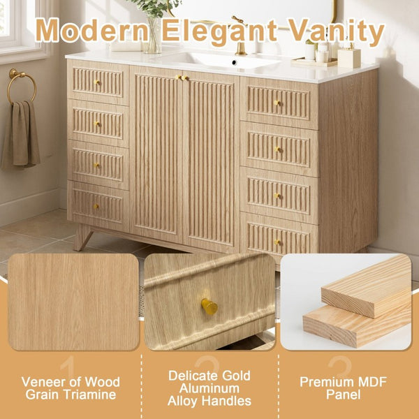 English Elm Viedo]59-Inch Freestanding Double Sink Vanity with Rubberwood Legs and Soft Close Doors Let Me Count: = 13, Then Space, = 12, = 6, = 4, = 6, = 4, = 10, = 4, and = 3, Natural 47.56 inches N729P000038N