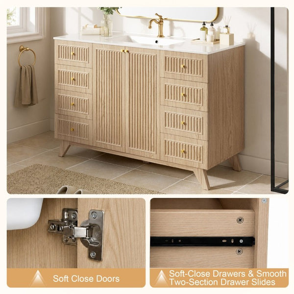 English Elm Viedo]59-Inch Freestanding Double Sink Vanity with Rubberwood Legs and Soft Close Doors Let Me Count: = 13, Then Space, = 12, = 6, = 4, = 6, = 4, = 10, = 4, and = 3, Natural 47.56 inches N729P000038N