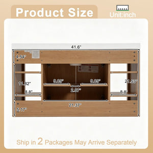 English Elm Viedo]42 Inch Floating Bathroom Vanity Wood Grain Melamine SMC Sink Gold Hardware N729P000039N