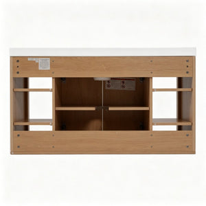 English Elm Viedo]42 Inch Floating Bathroom Vanity Wood Grain Melamine SMC Sink Gold Hardware N729P000039N