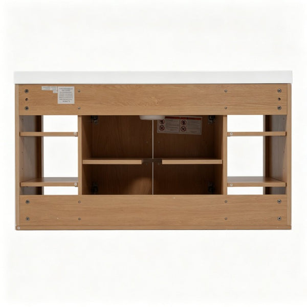 English Elm Viedo]42 Inch Floating Bathroom Vanity Wood Grain Melamine SMC Sink Gold Hardware N729P000039N