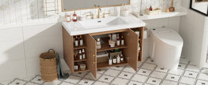 English Elm Viedo]42 Inch Floating Bathroom Vanity Wood Grain Melamine SMC Sink Gold Hardware N729P000039N